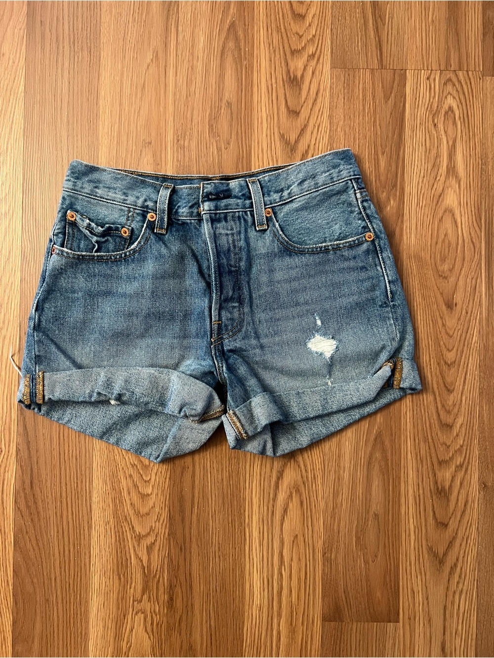 Levi's Distressed Rolled-Hem Denim Shorts - Blue